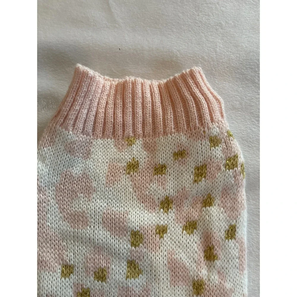 Play On Pink Leopard Gold Metallic Knit Pet Dog Sweater XS Sleeveless Turtleneck